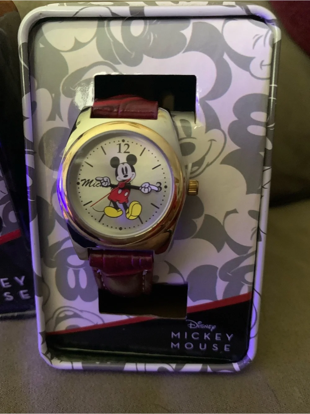 Disney Mickey Mouse Watch with Red Strap and Gold-Tone Case
